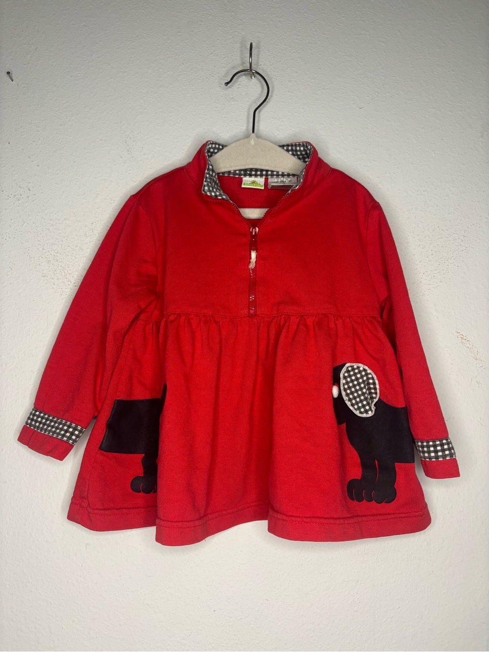 SESAME STREET VINTAGE RED GINGHAM PEPLUM LONG SLEEVE GIRLS BLOUSE SZ 2T